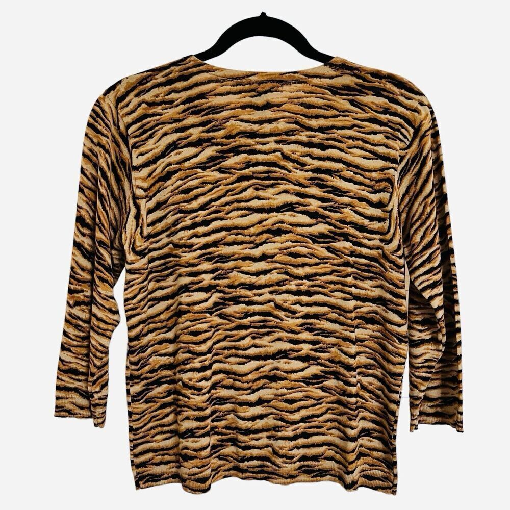 SILX‎ by August Silk Short Cardigan Silk Blend Animal Print Sweater - Picture 2 of 13